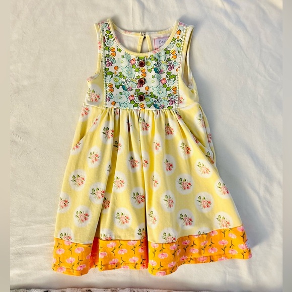 Sweet Honey Yellow Floral Sleeveless Dress with Pockets Girls Size 5 - Picture 7 of 16